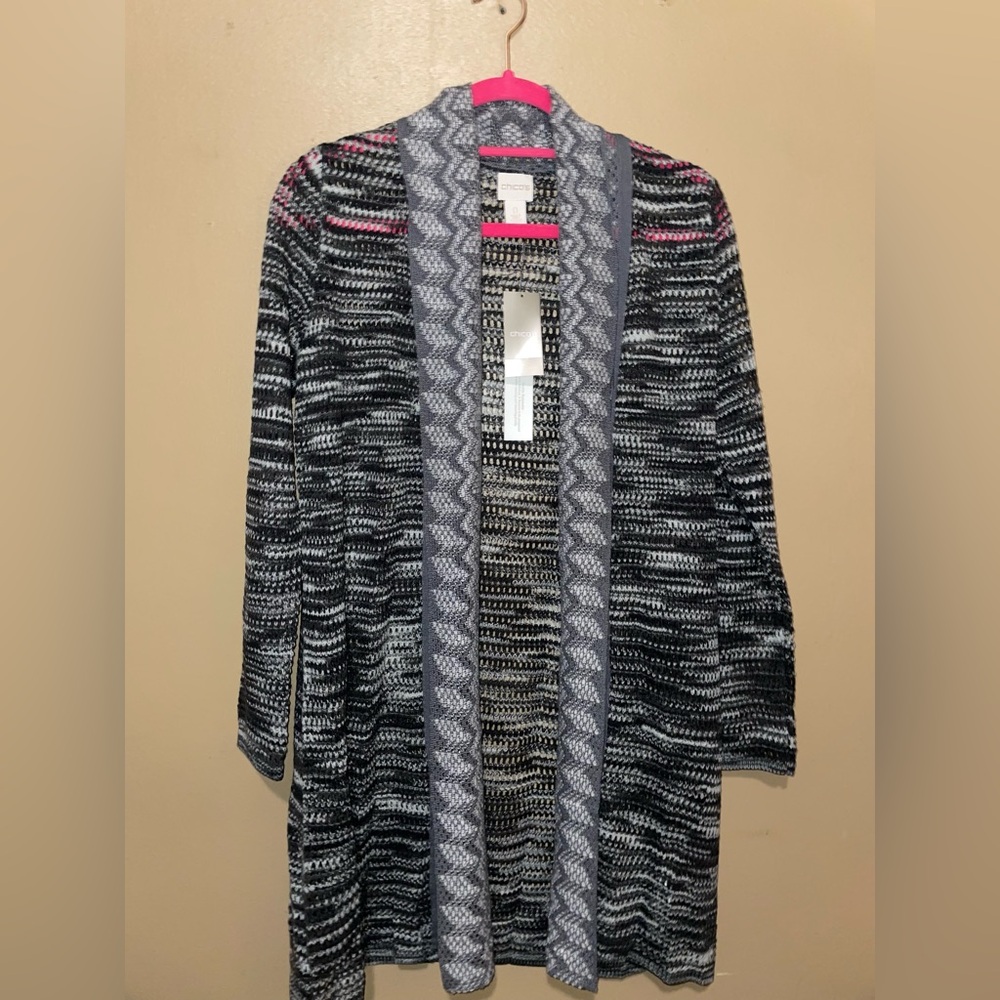 Chico's Black and Gray Patterned Sweater